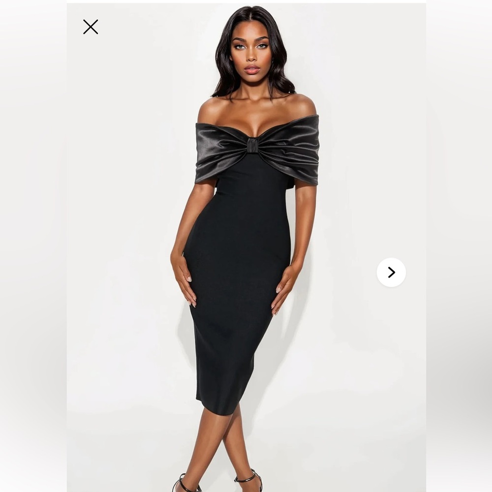 Fashion Nova Black Off-Shoulder Midi Dress